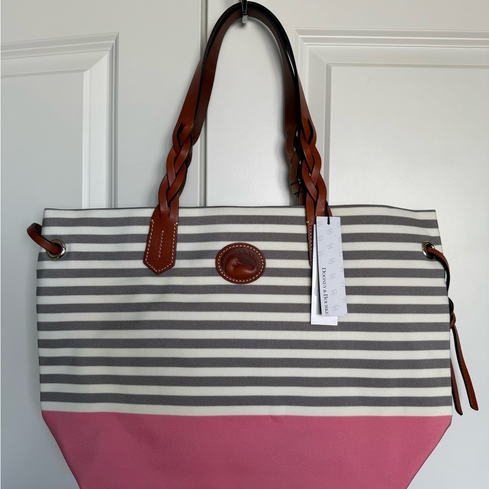 Dooney & Bourke Striped Pink and Gray Tote Bag
